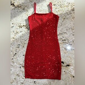 Lulu's Red Sequin Bodycon Mini Dress